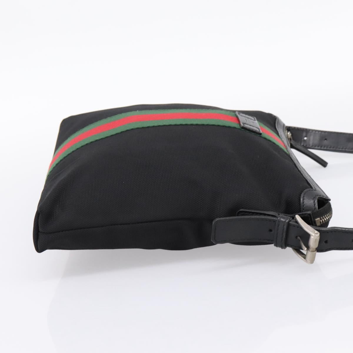 GUCCI Web Sherry Line Shoulder Bag Canvas Black Silver 387111 Auth 204729A