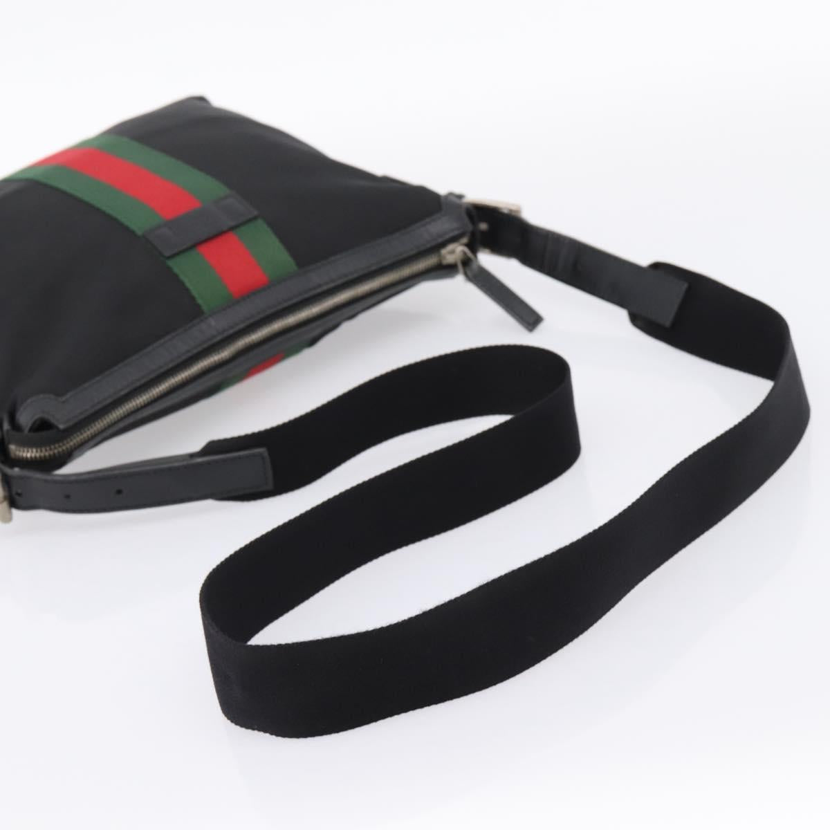 GUCCI Web Sherry Line Shoulder Bag Canvas Black Silver 387111 Auth 204729A