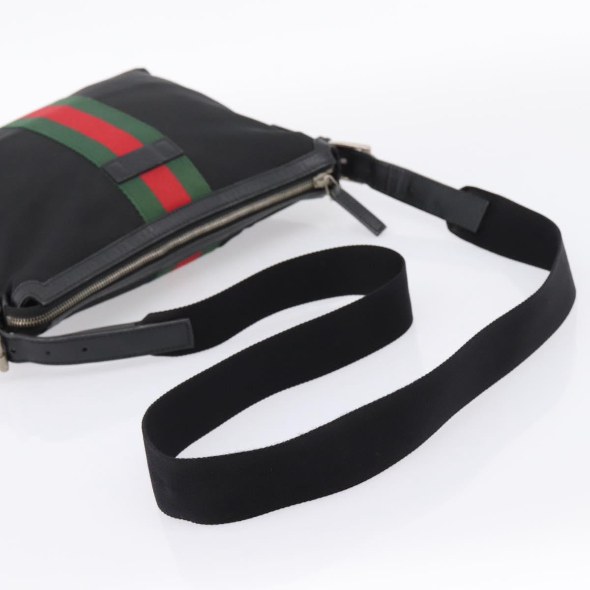 GUCCI Web Sherry Line Shoulder Bag Canvas Black Silver 387111 Auth 204729A