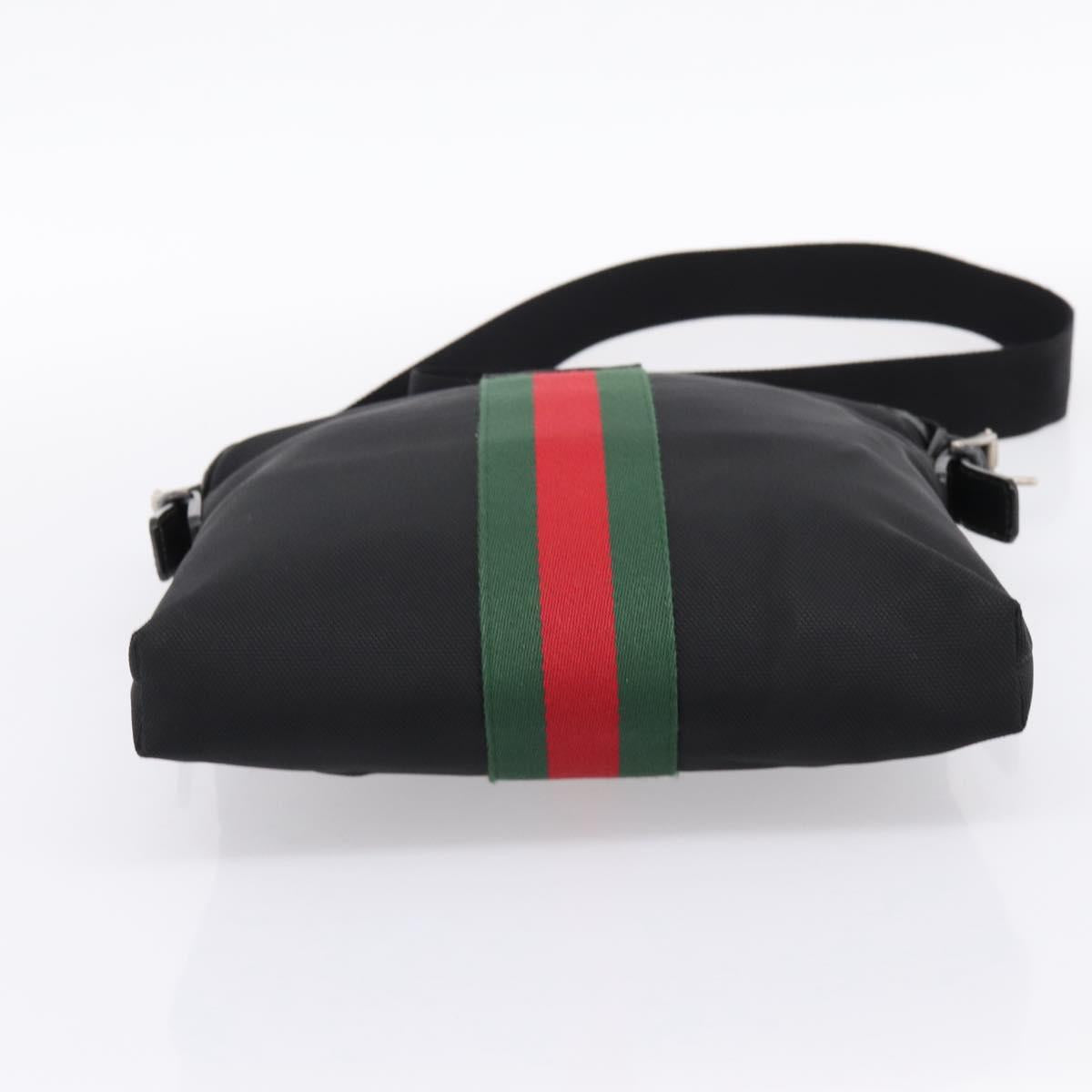 GUCCI Web Sherry Line Shoulder Bag Canvas Black Silver 387111 Auth 204729A