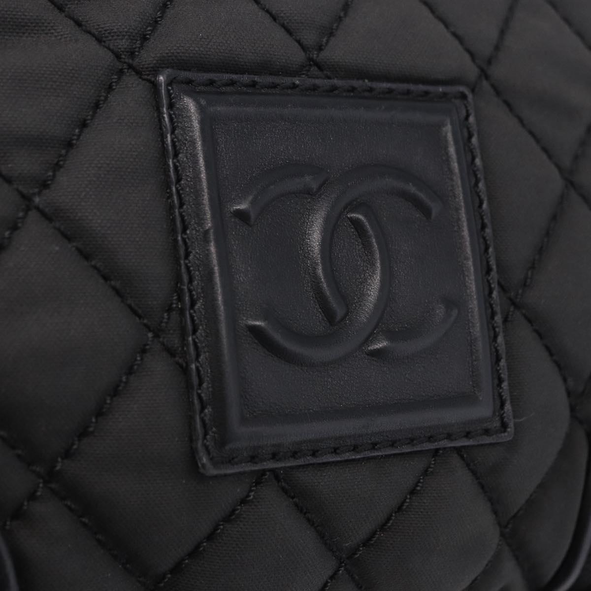 CHANEL Sports Line Matelasse Shoulder Bag Canvas Black Silver CC Auth 204730V