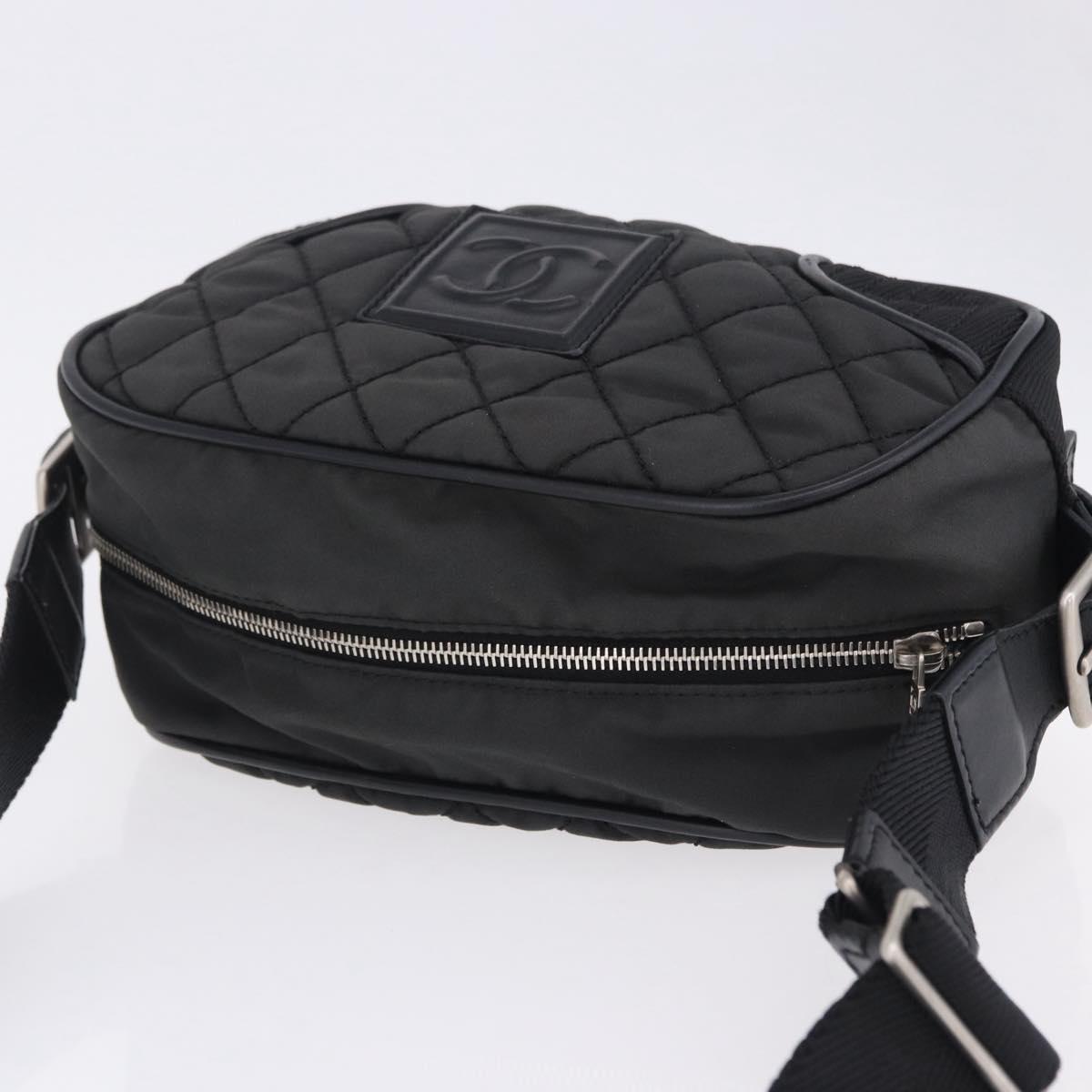 CHANEL Sports Line Matelasse Shoulder Bag Canvas Black Silver CC Auth 204730V