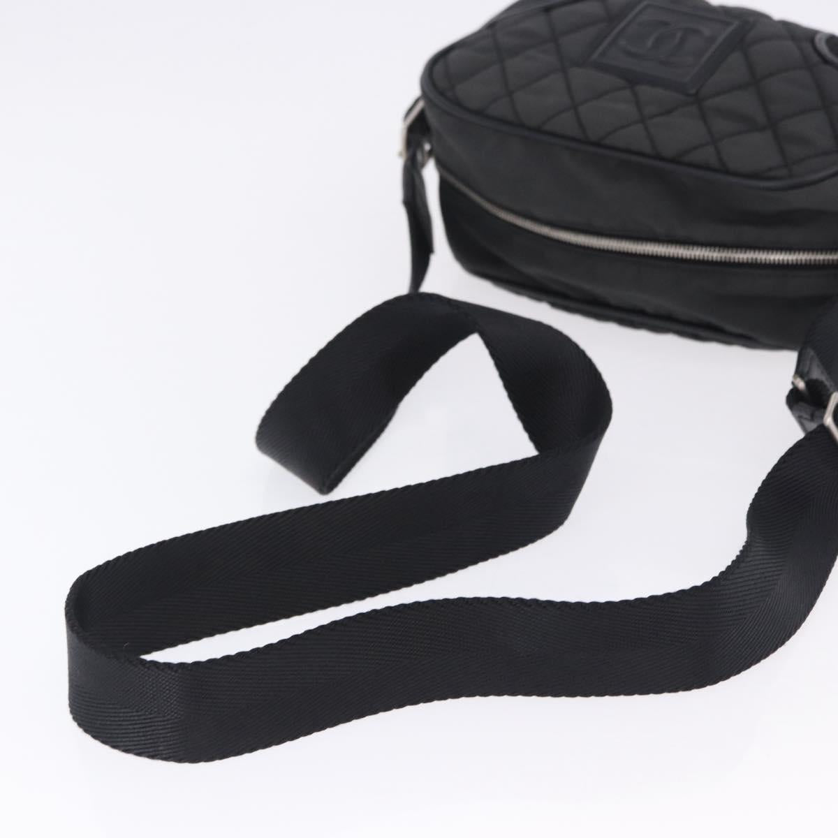 CHANEL Sports Line Matelasse Shoulder Bag Canvas Black Silver CC Auth 204730V