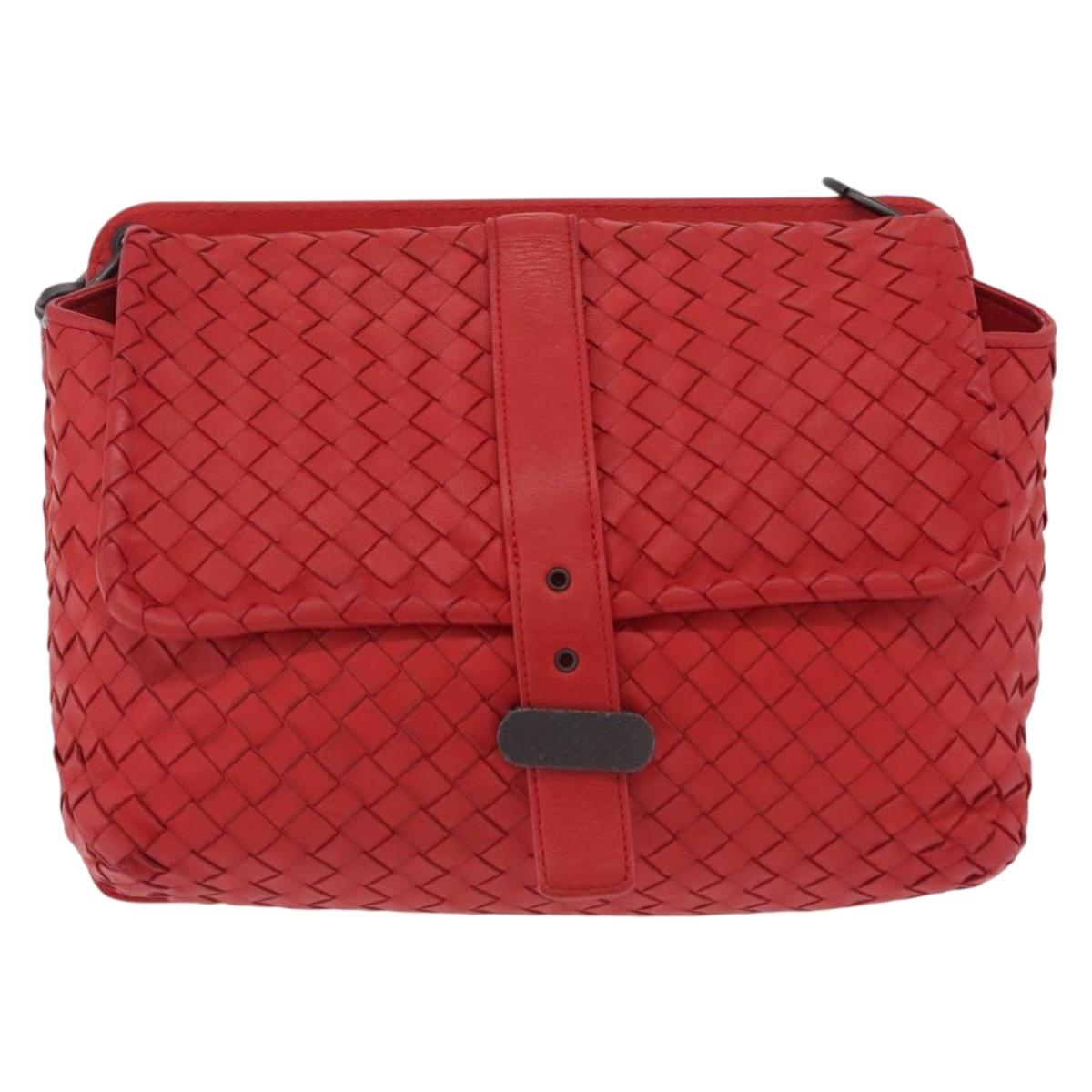 BOTTEGA VENETA INTRECCIATO Shoulder Bag Leather Red Auth 204736A
