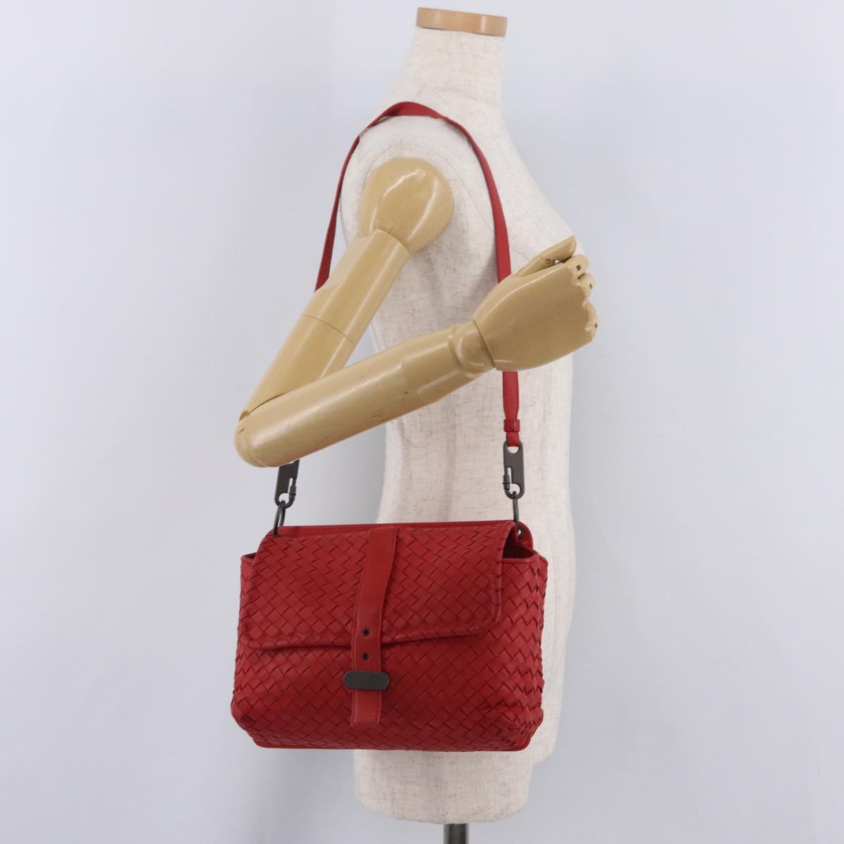 BOTTEGA VENETA INTRECCIATO Shoulder Bag Leather Red Auth 204736A