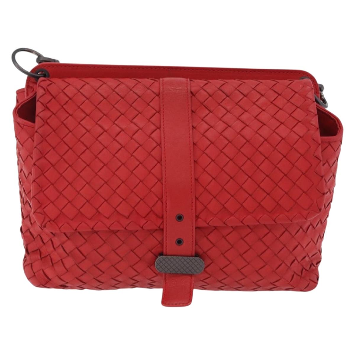 BOTTEGA VENETA INTRECCIATO Shoulder Bag Leather Red Auth 204736A