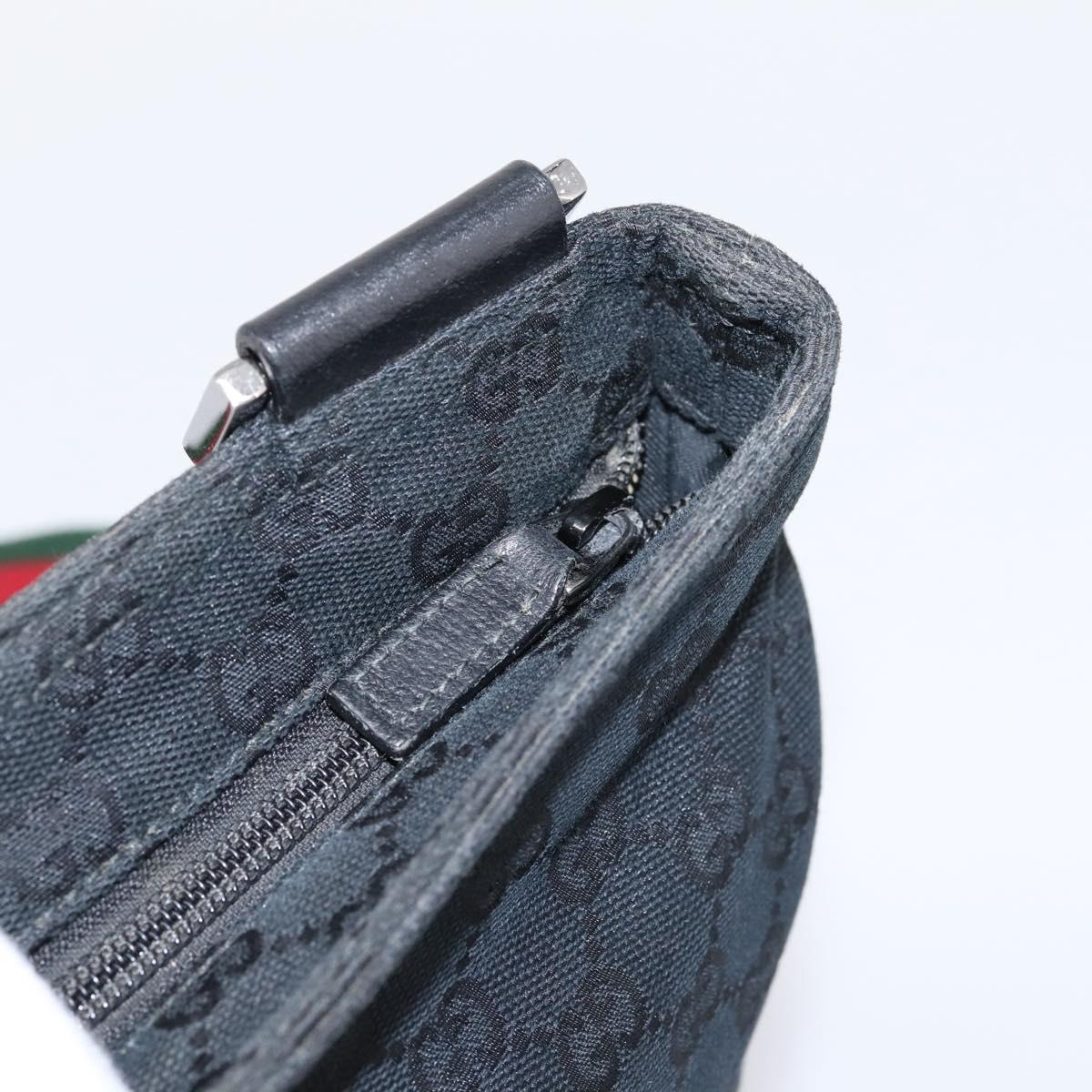 GUCCI GG Canvas Web Sherry Line Shoulder Bag Black Silver 256100 Auth 204737A