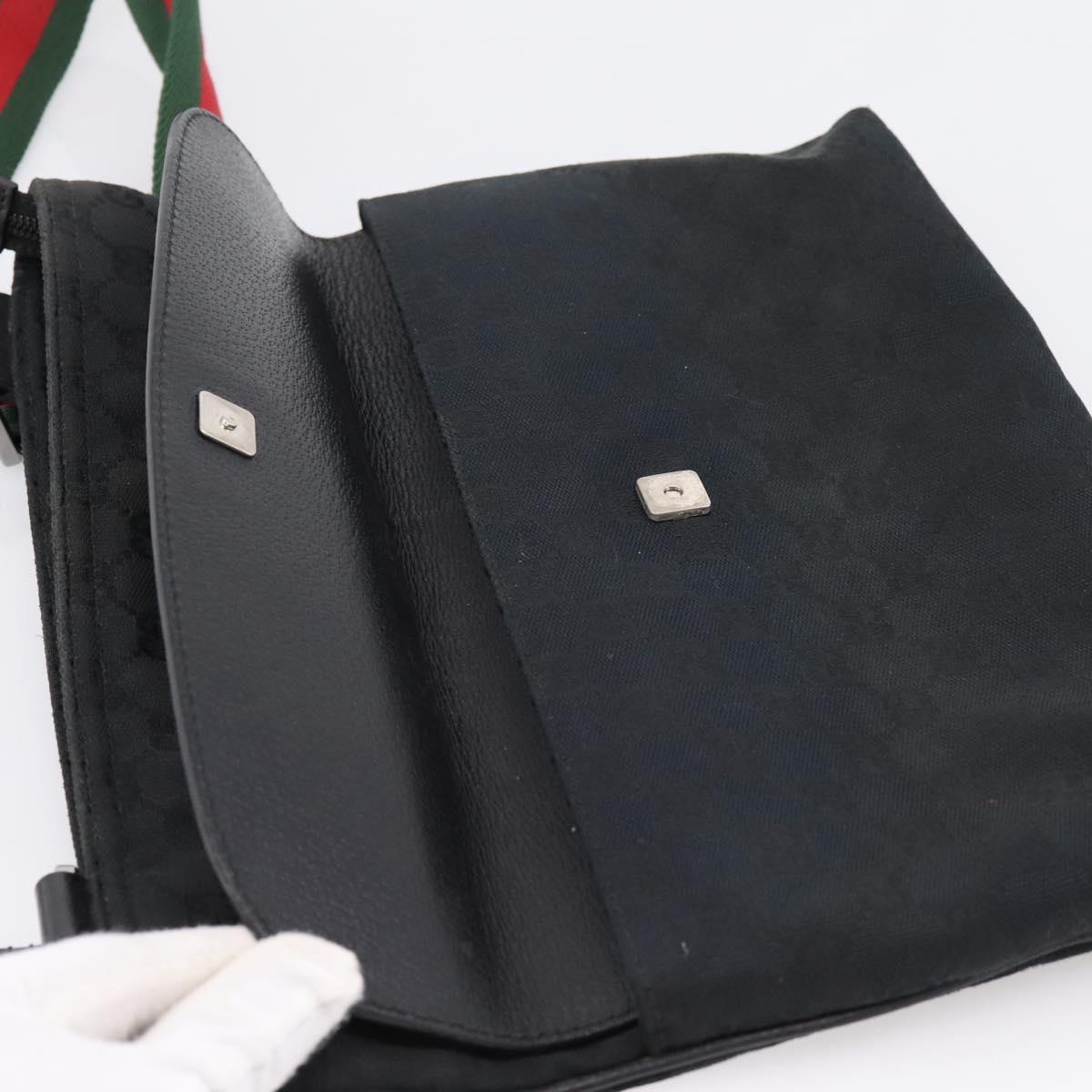 GUCCI GG Canvas Web Sherry Line Shoulder Bag Black Silver 256100 Auth 204737A