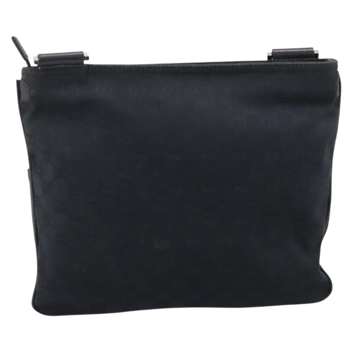 GUCCI GG Canvas Web Sherry Line Shoulder Bag Black Silver 256100 Auth 204737A