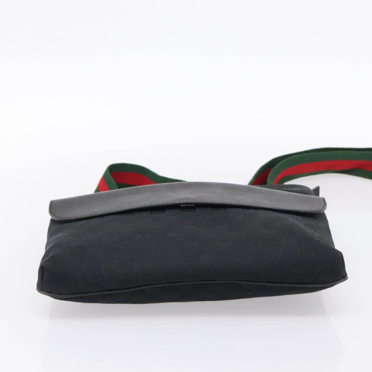 GUCCI GG Canvas Web Sherry Line Shoulder Bag Black Silver 256100 Auth 204737A