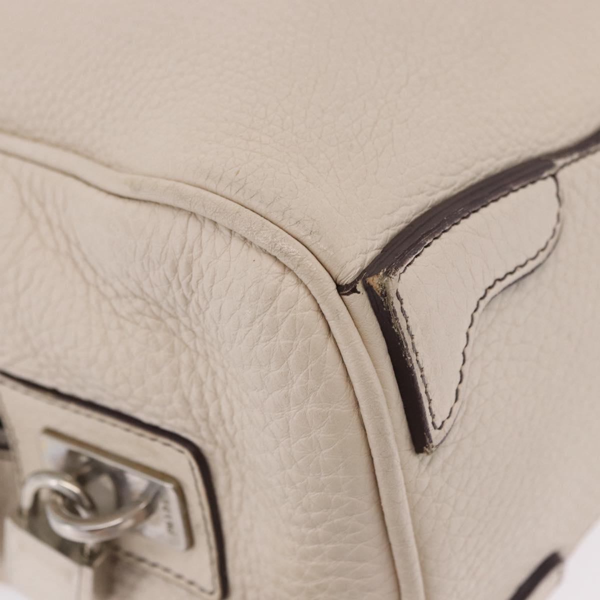 PRADA Hand Bag Leather White Silver Auth 204740A