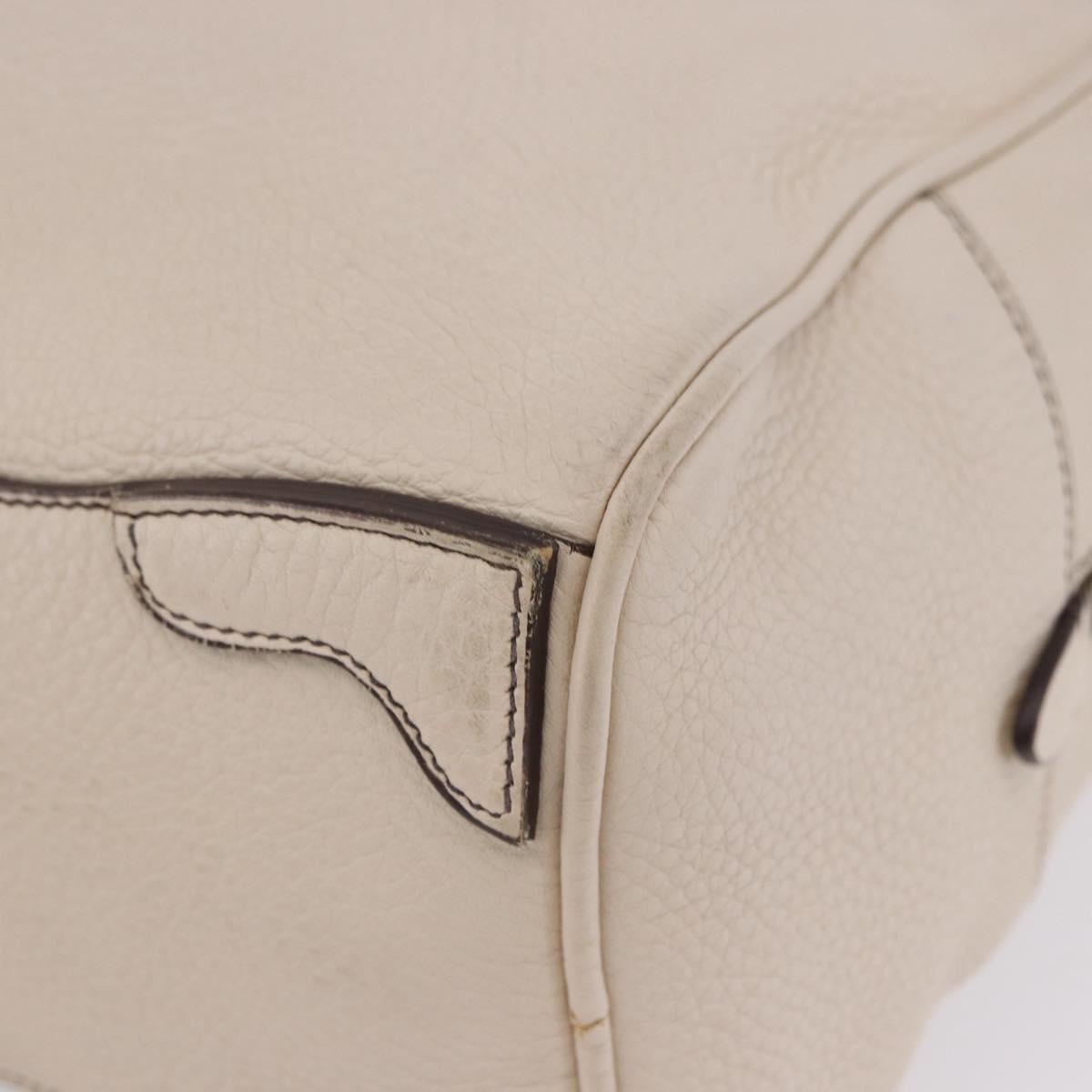 PRADA Hand Bag Leather White Silver Auth 204740A