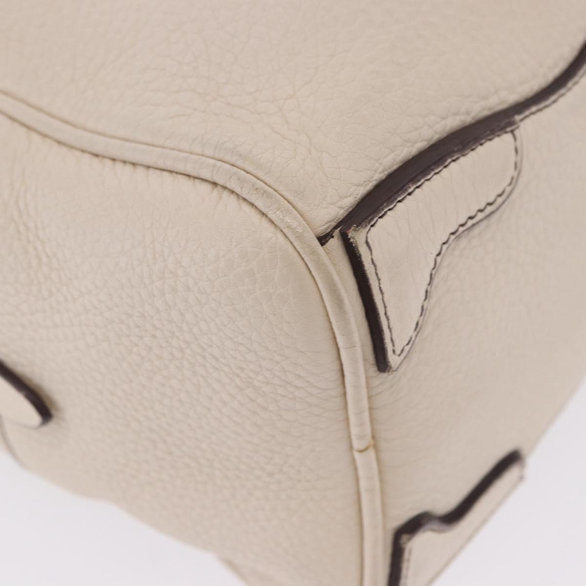 PRADA Hand Bag Leather White Silver Auth 204740A