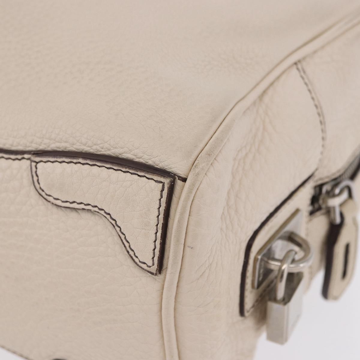 PRADA Hand Bag Leather White Silver Auth 204740A