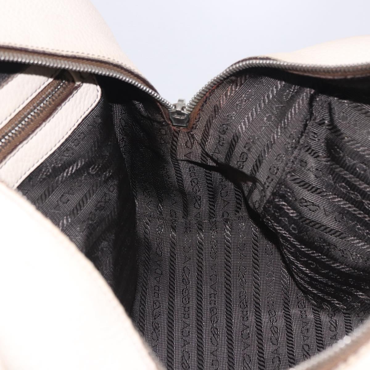 PRADA Hand Bag Leather White Silver Auth 204740A
