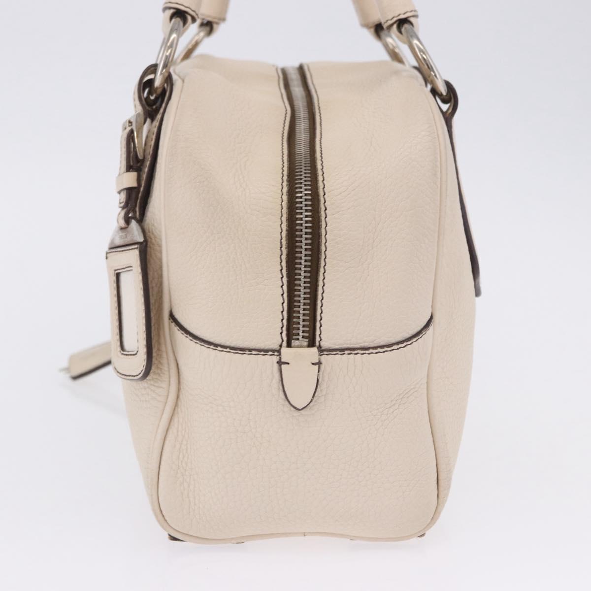PRADA Hand Bag Leather White Silver Auth 204740A