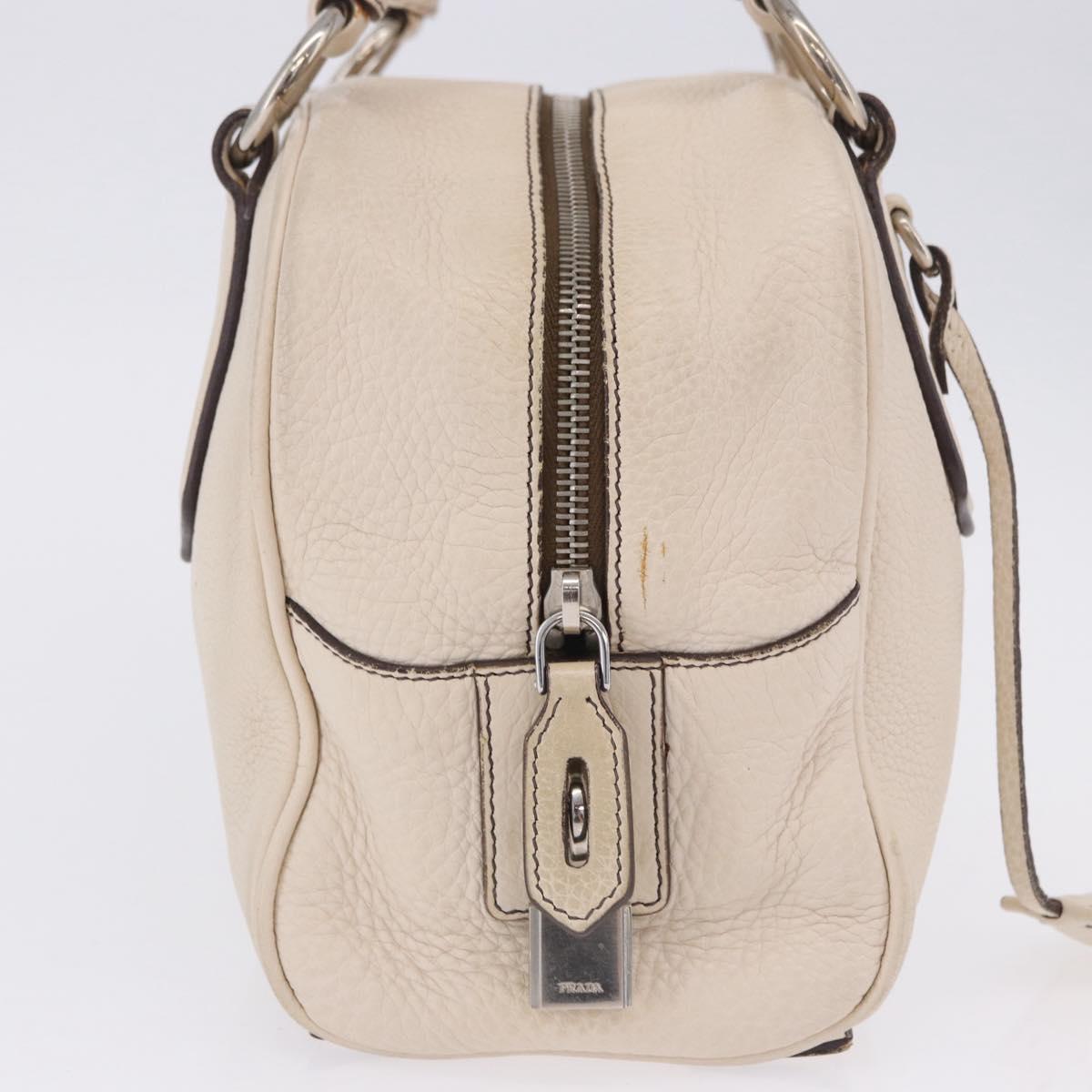 PRADA Hand Bag Leather White Silver Auth 204740A