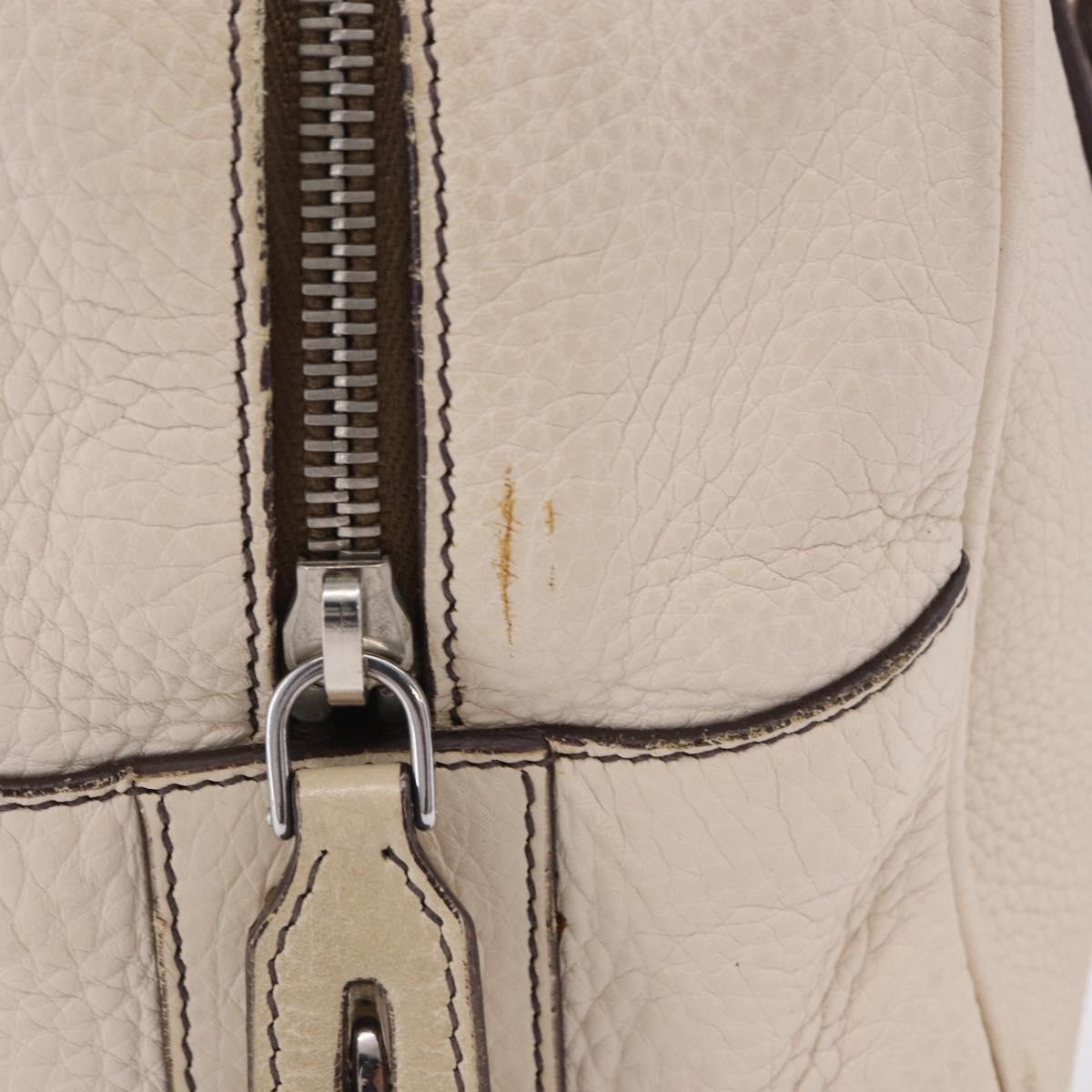 PRADA Hand Bag Leather White Silver Auth 204740A