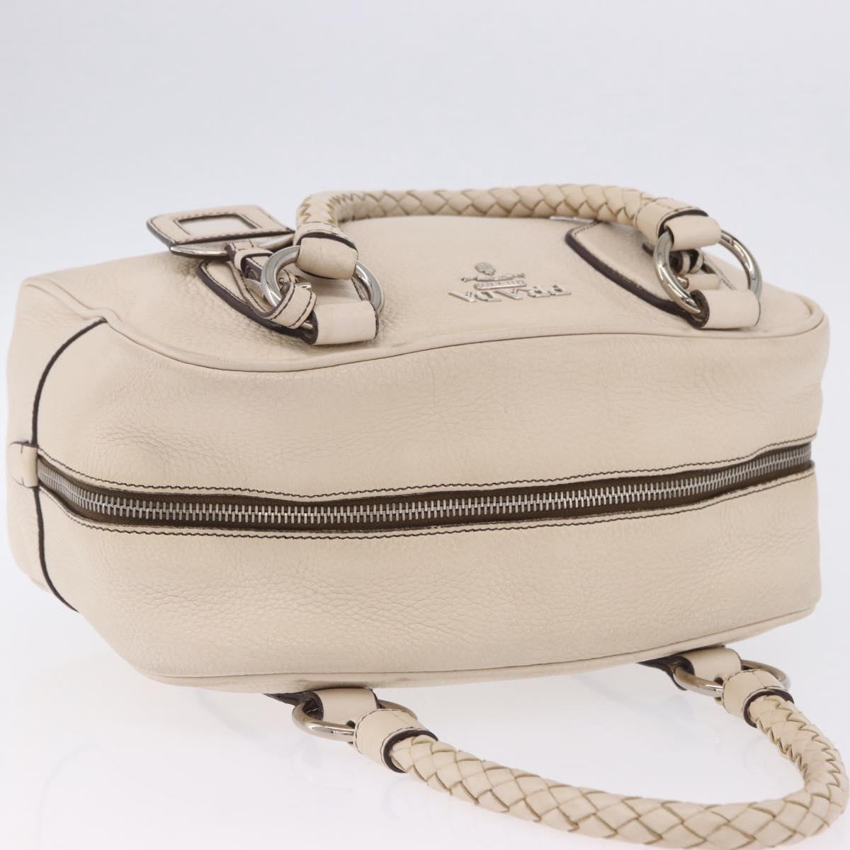 PRADA Hand Bag Leather White Silver Auth 204740A