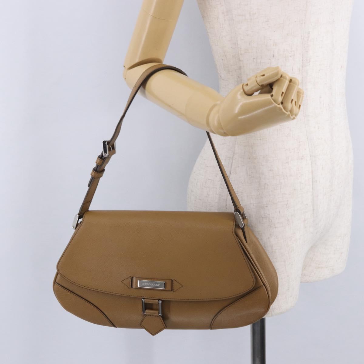 BURBERRY Shoulder Bag Leather Brown Silver Auth 204741A