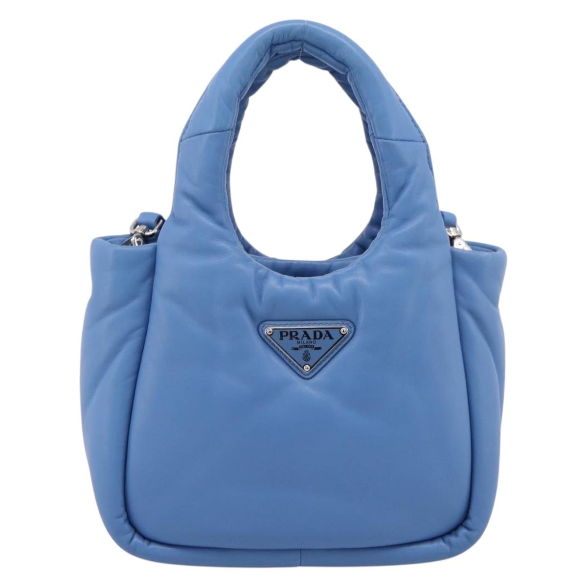 PRADA Hand Bag Leather 2way Blue Silver Auth 204742SAM