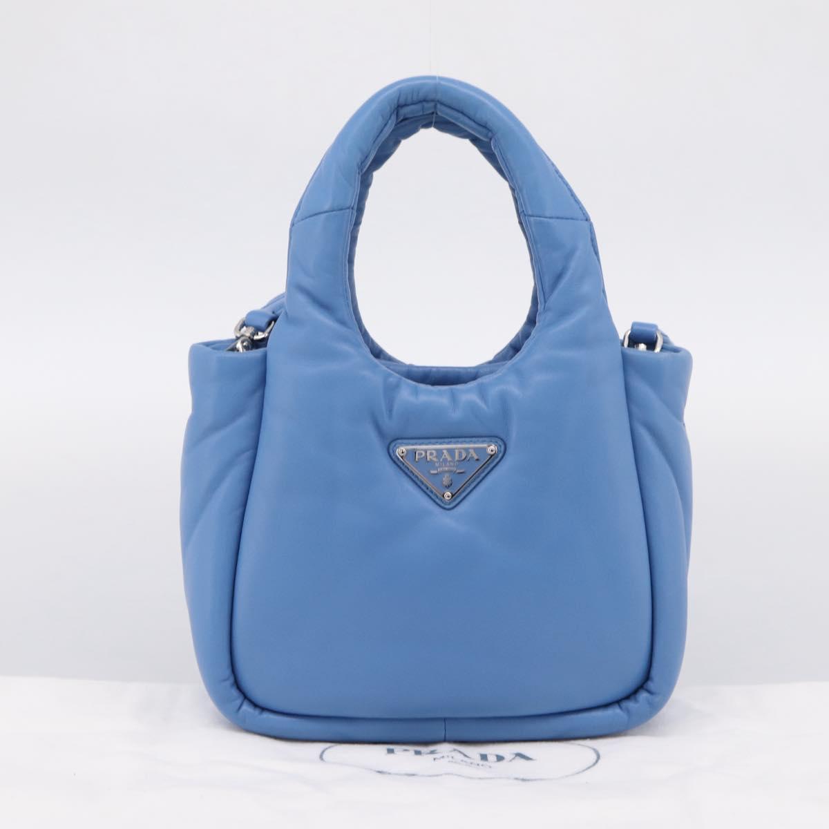 PRADA Hand Bag Leather 2way Blue Silver Auth 204742SAM