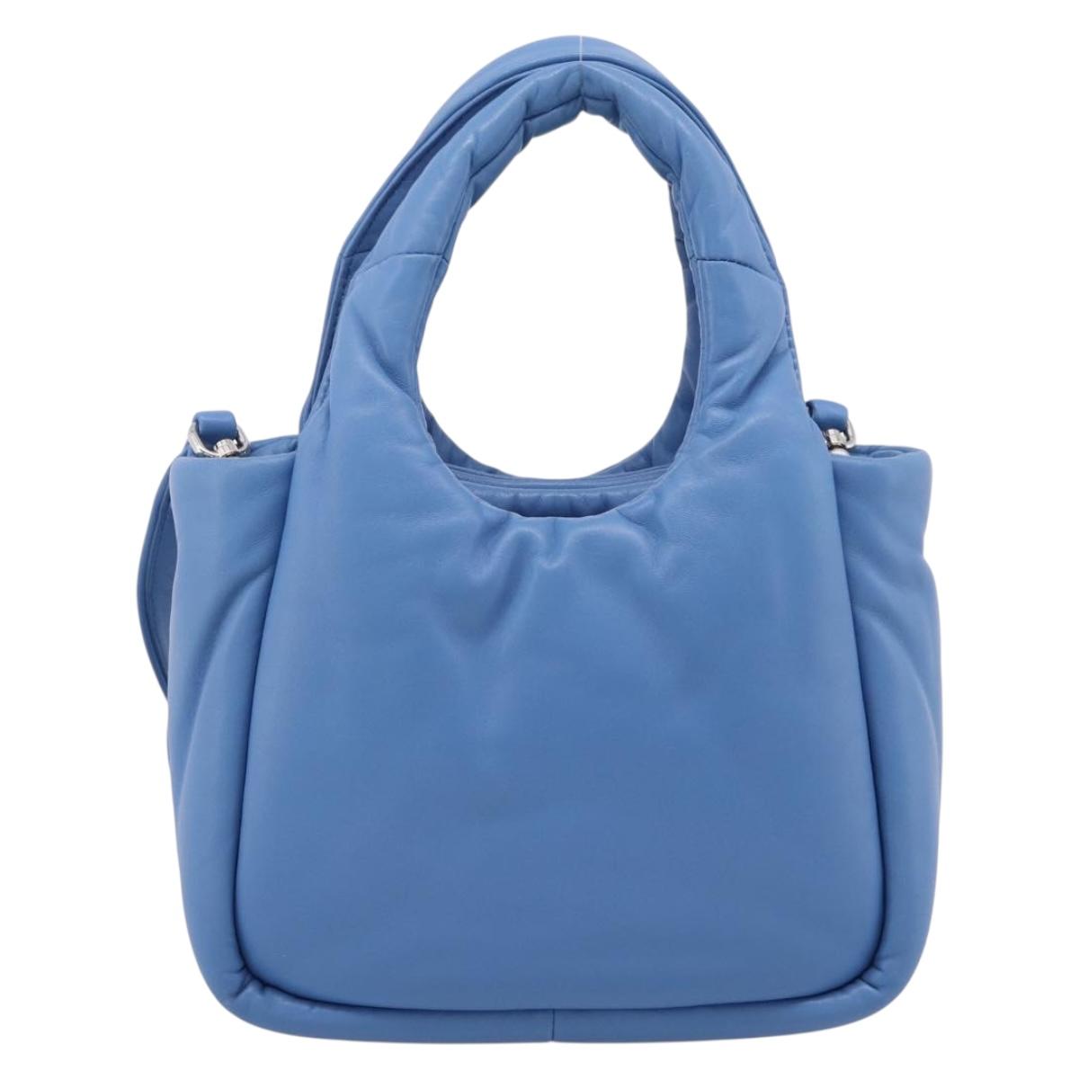 PRADA Hand Bag Leather 2way Blue Silver Auth 204742SAM