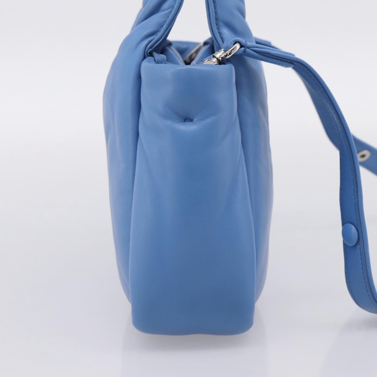 PRADA Hand Bag Leather 2way Blue Silver Auth 204742SAM