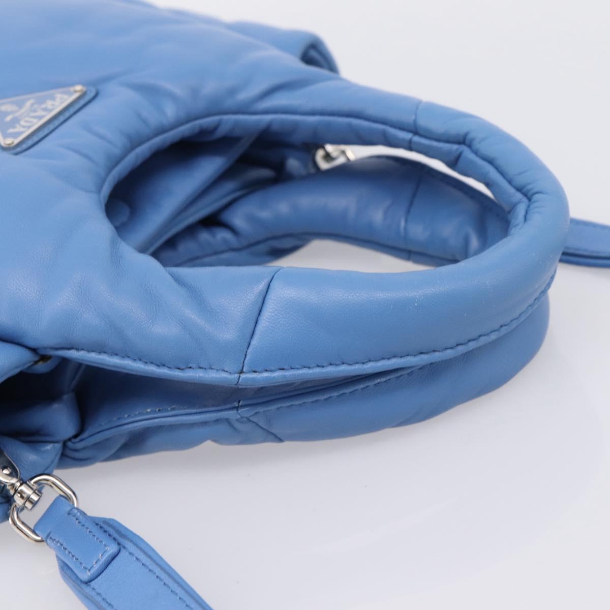 PRADA Hand Bag Leather 2way Blue Silver Auth 204742SAM