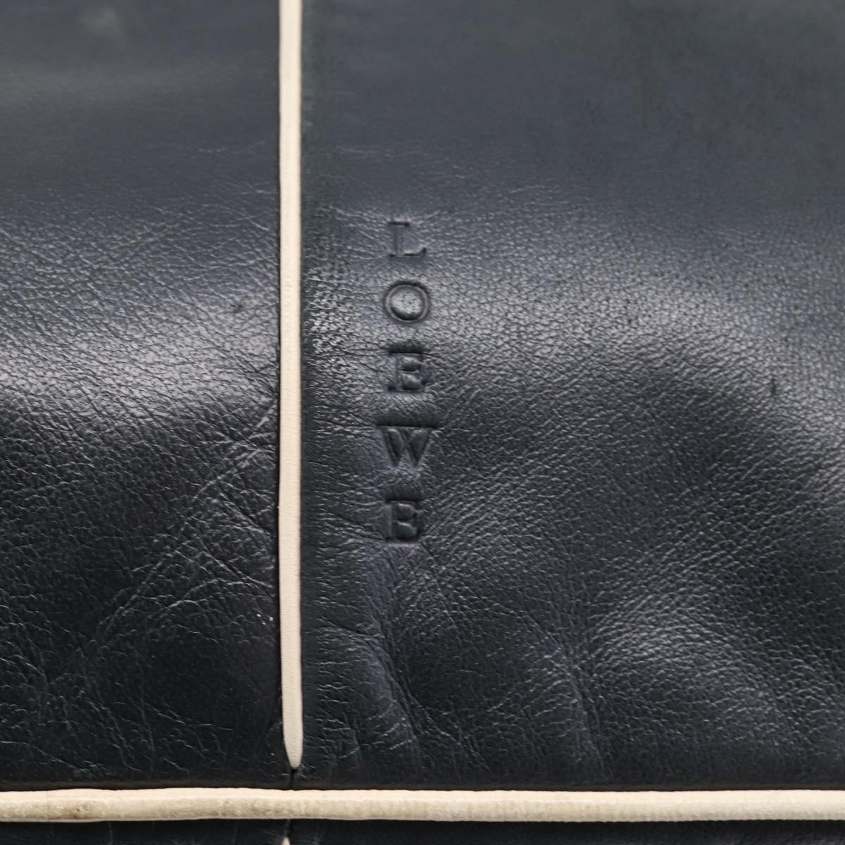 LOEWE Hand Bag Leather Black Silver Auth 204743