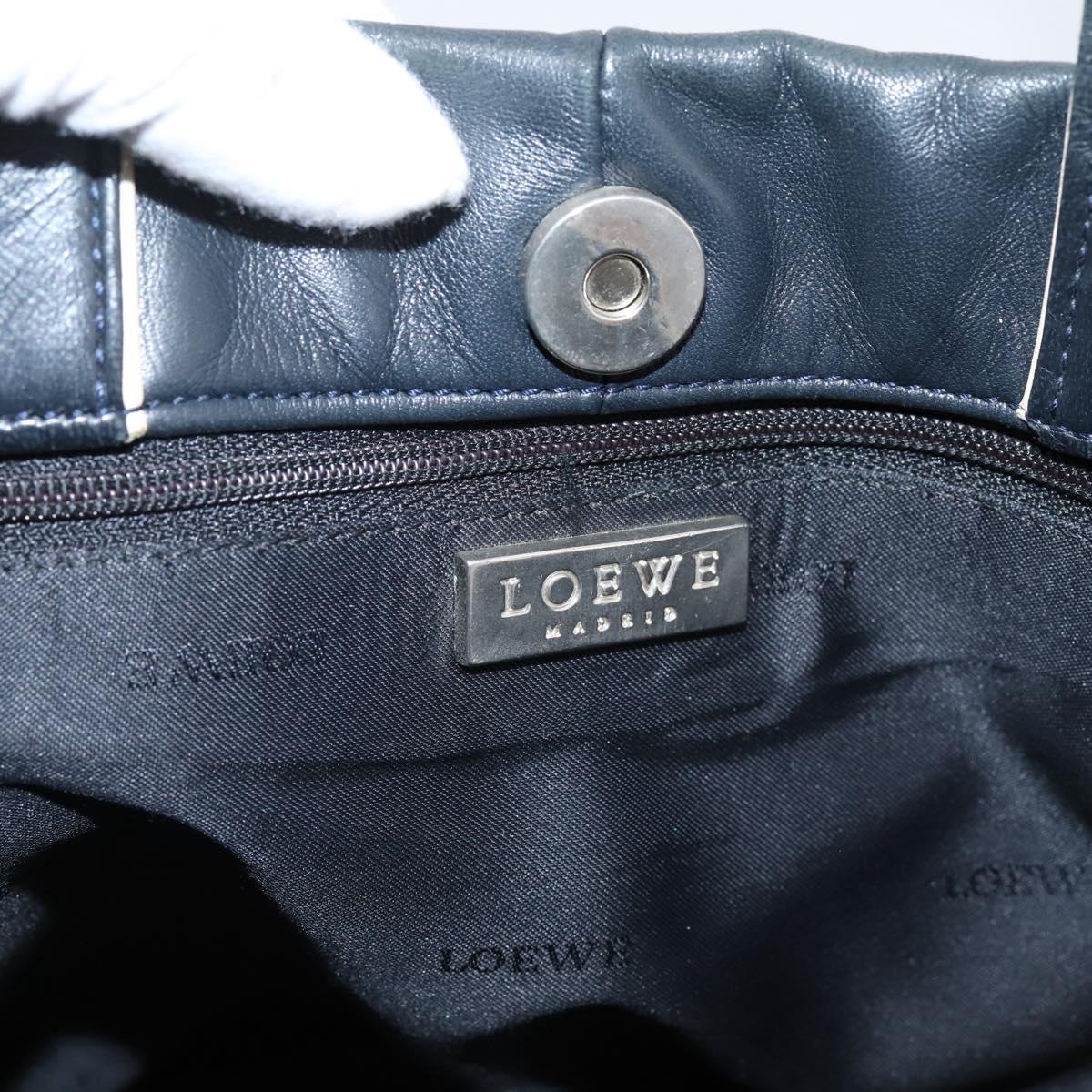LOEWE Hand Bag Leather Black Silver Auth 204743