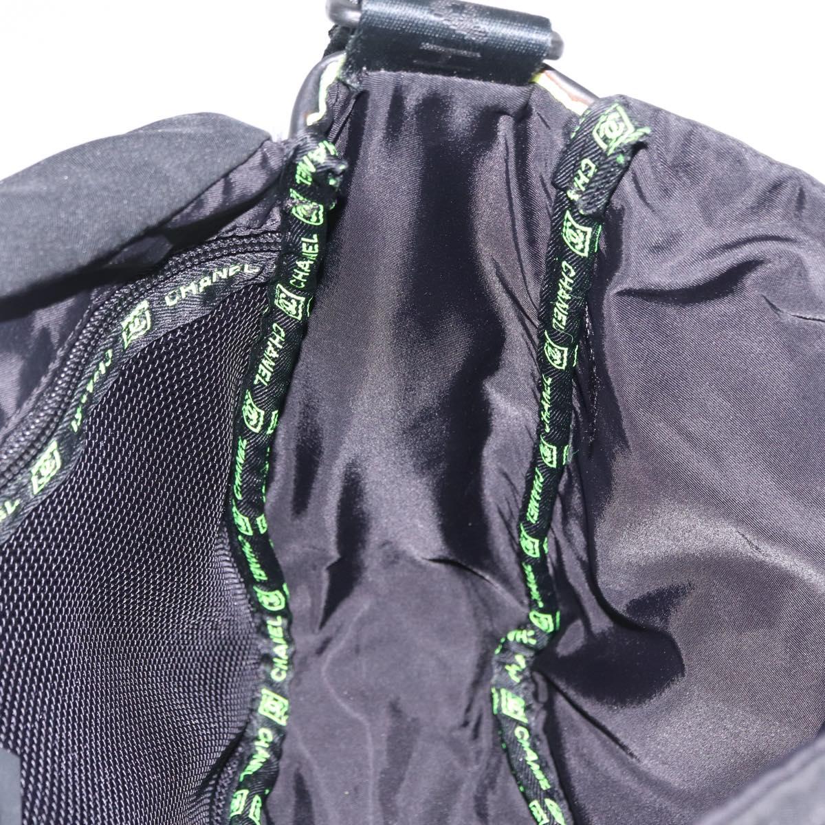 CHANEL Sports Line Shoulder Bag Nylon Black Silver CC Auth 204744V