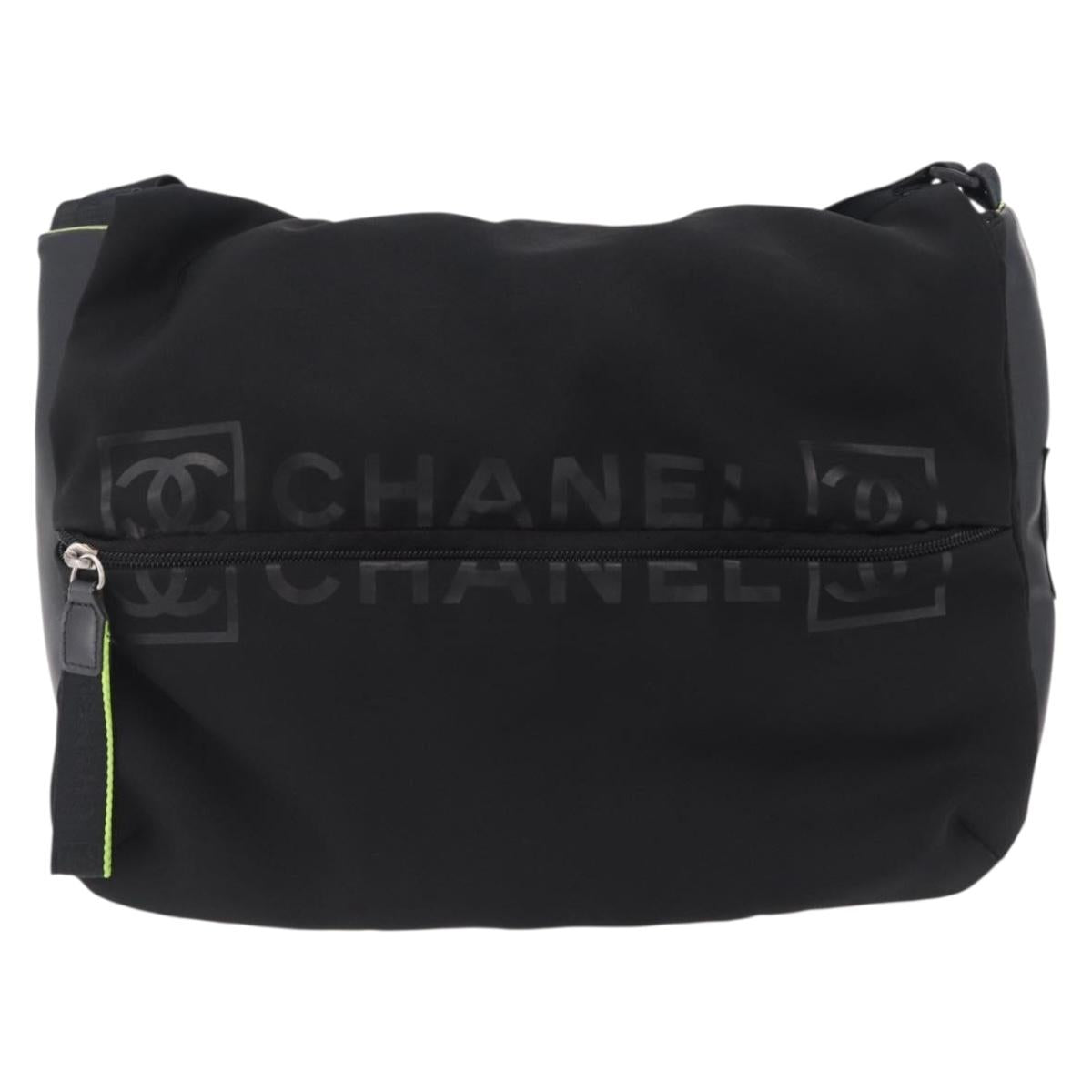 CHANEL Sports Line Shoulder Bag Nylon Black Silver CC Auth 204744V