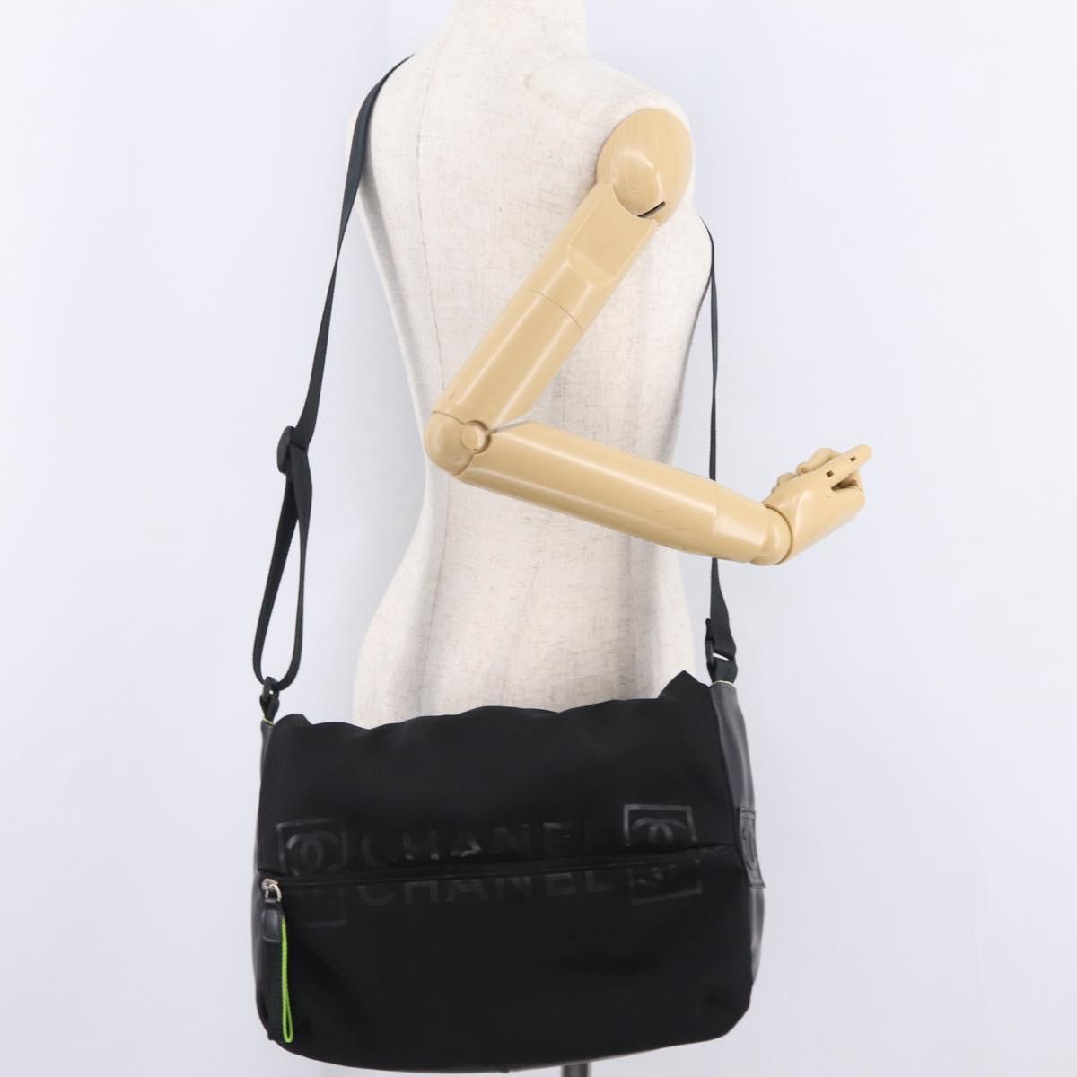 CHANEL Sports Line Shoulder Bag Nylon Black Silver CC Auth 204744V