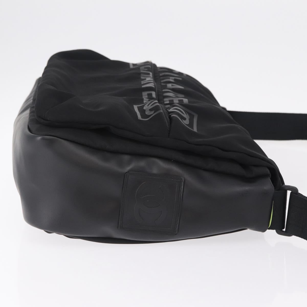 CHANEL Sports Line Shoulder Bag Nylon Black Silver CC Auth 204744V