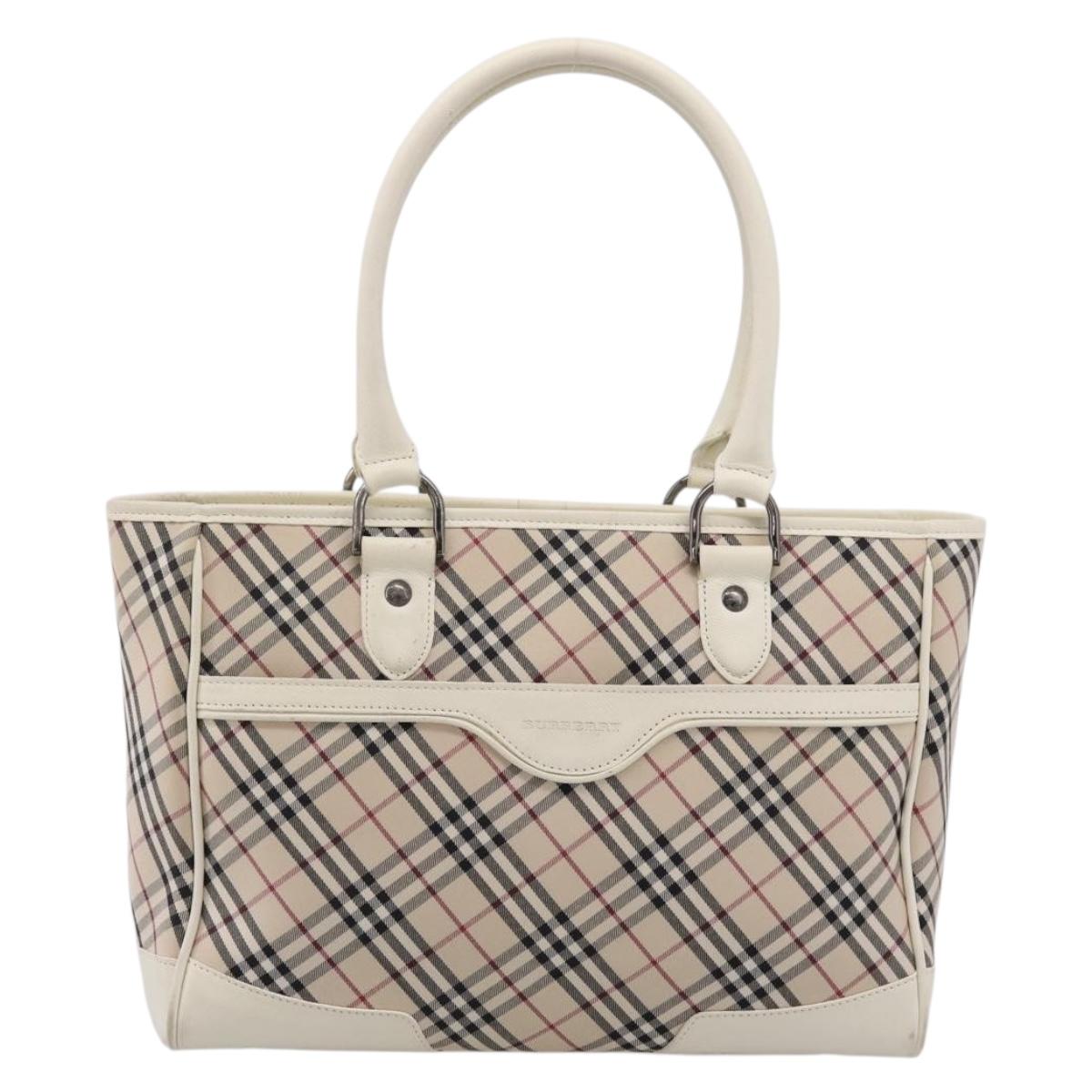 BURBERRY Nova Check Hand Bag Canvas Beige Silver Auth 204746A