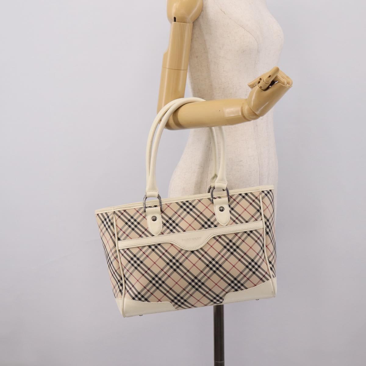BURBERRY Nova Check Hand Bag Canvas Beige Silver Auth 204746A