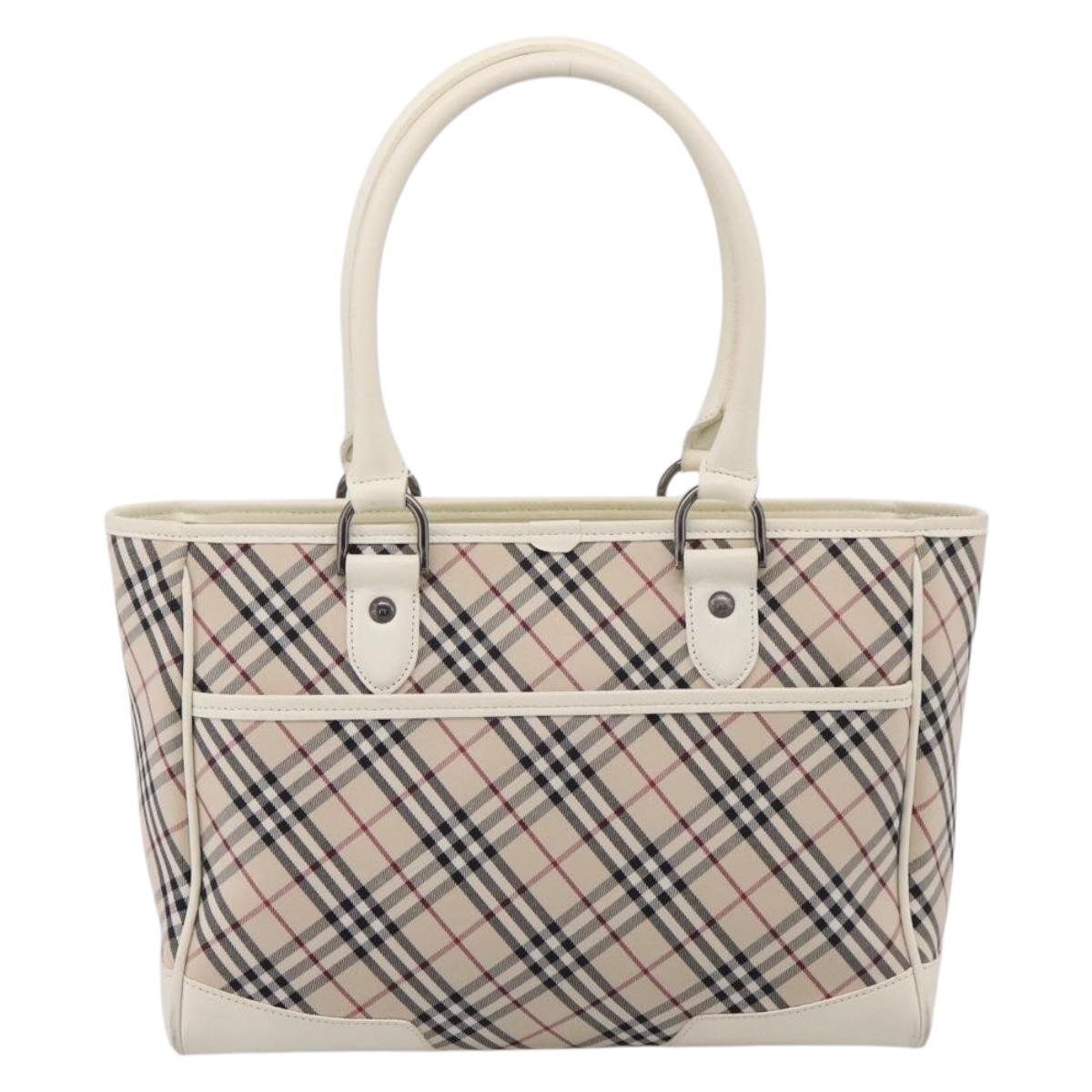 BURBERRY Nova Check Hand Bag Canvas Beige Silver Auth 204746A