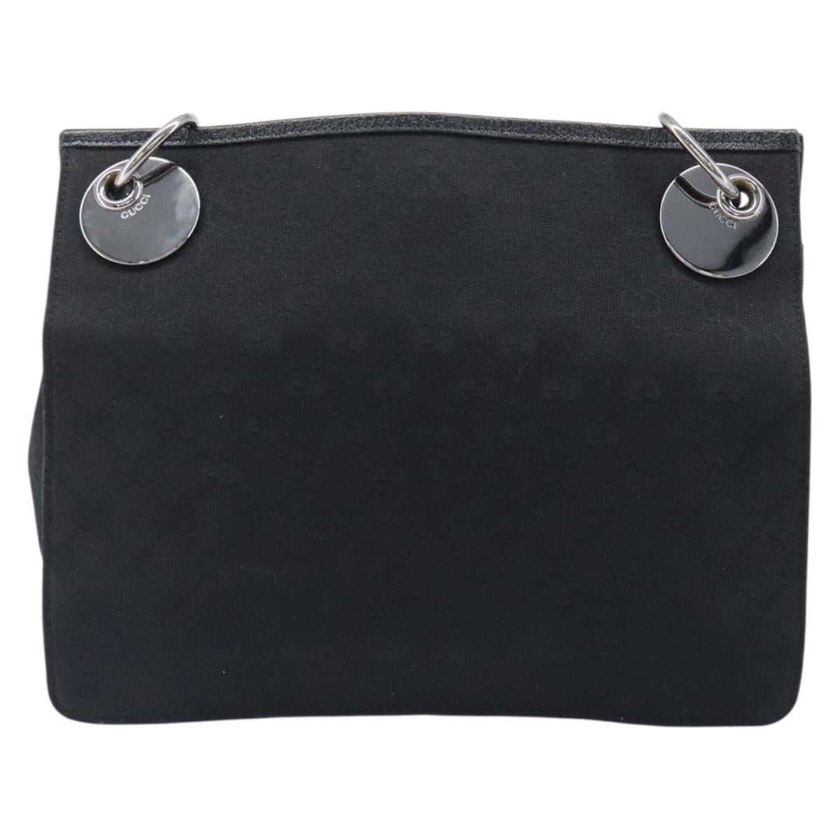 GUCCI GG Canvas Shoulder Bag Black Silver 120841 Auth 204749A