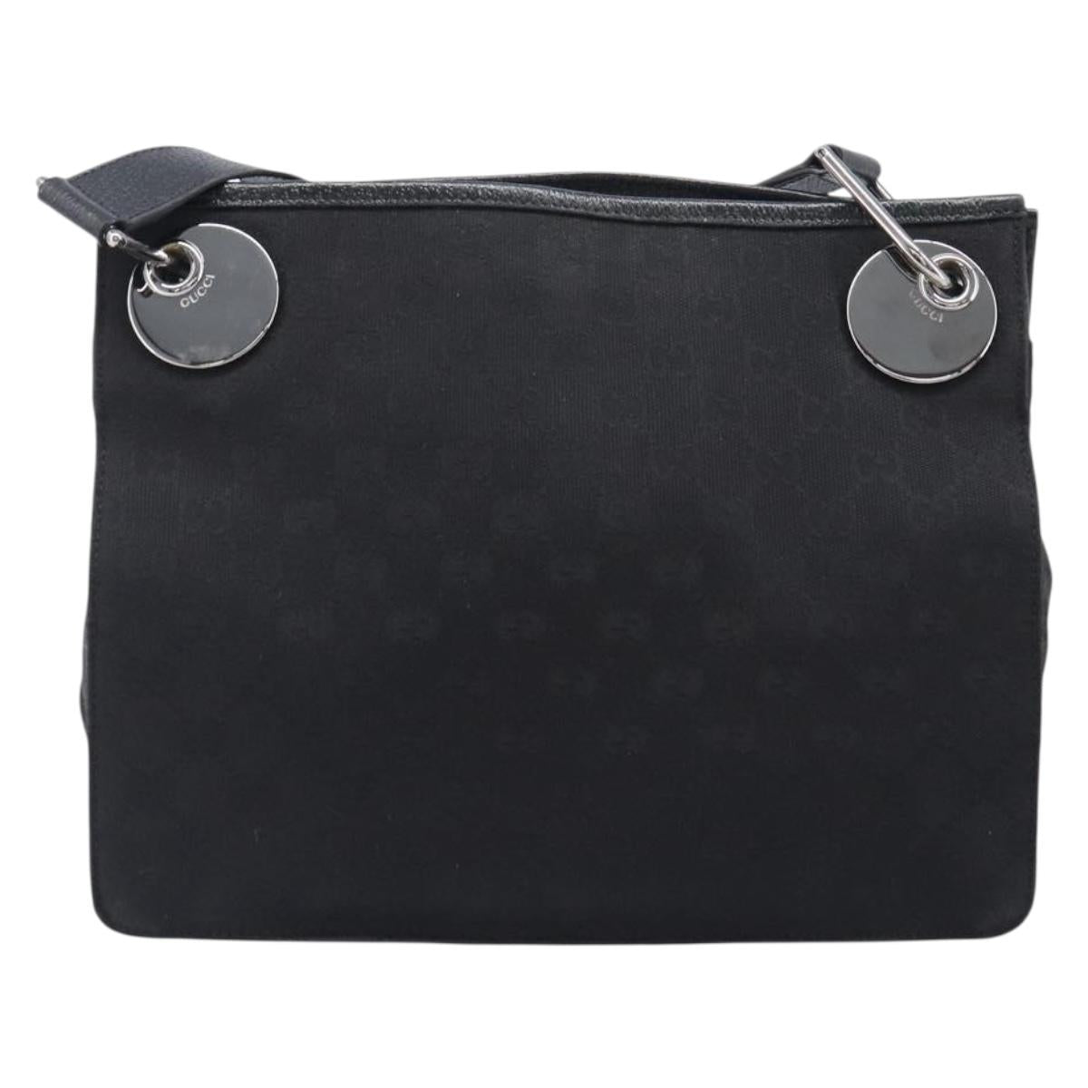 GUCCI GG Canvas Shoulder Bag Black Silver 120841 Auth 204749A
