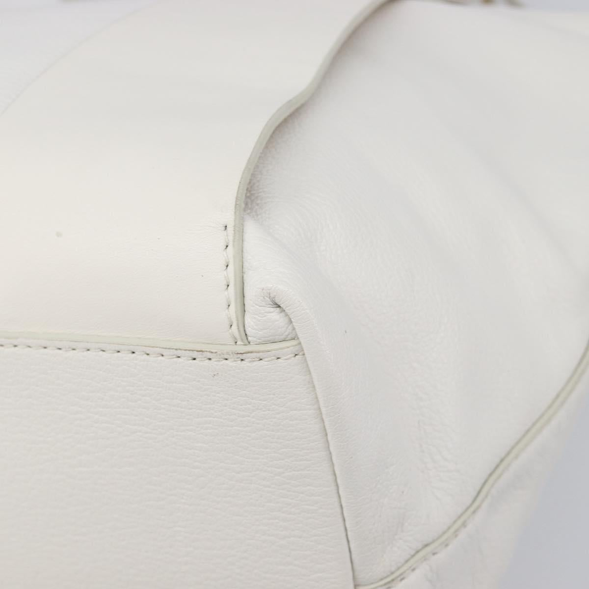 Miu Miu Tote Bag Leather White Silver Auth 204751A