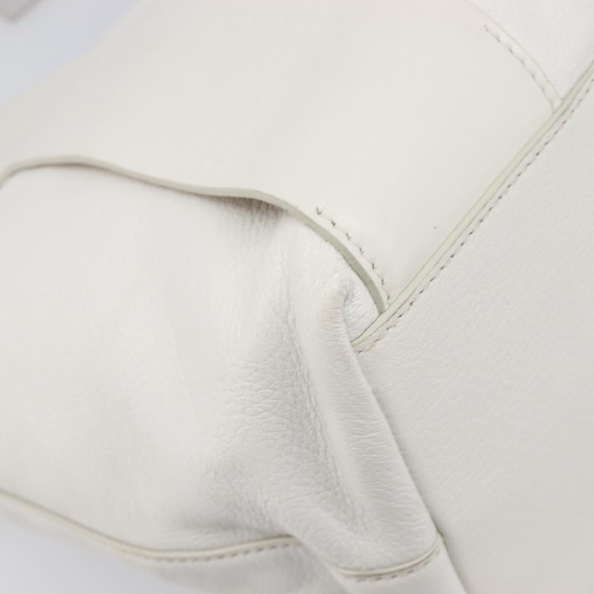 Miu Miu Tote Bag Leather White Silver Auth 204751A