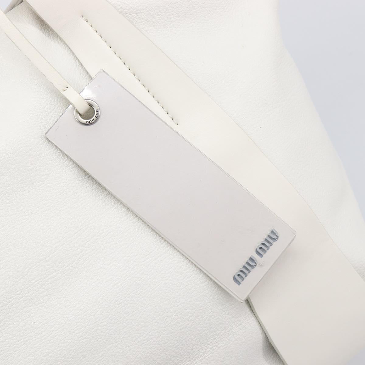 Miu Miu Tote Bag Leather White Silver Auth 204751A