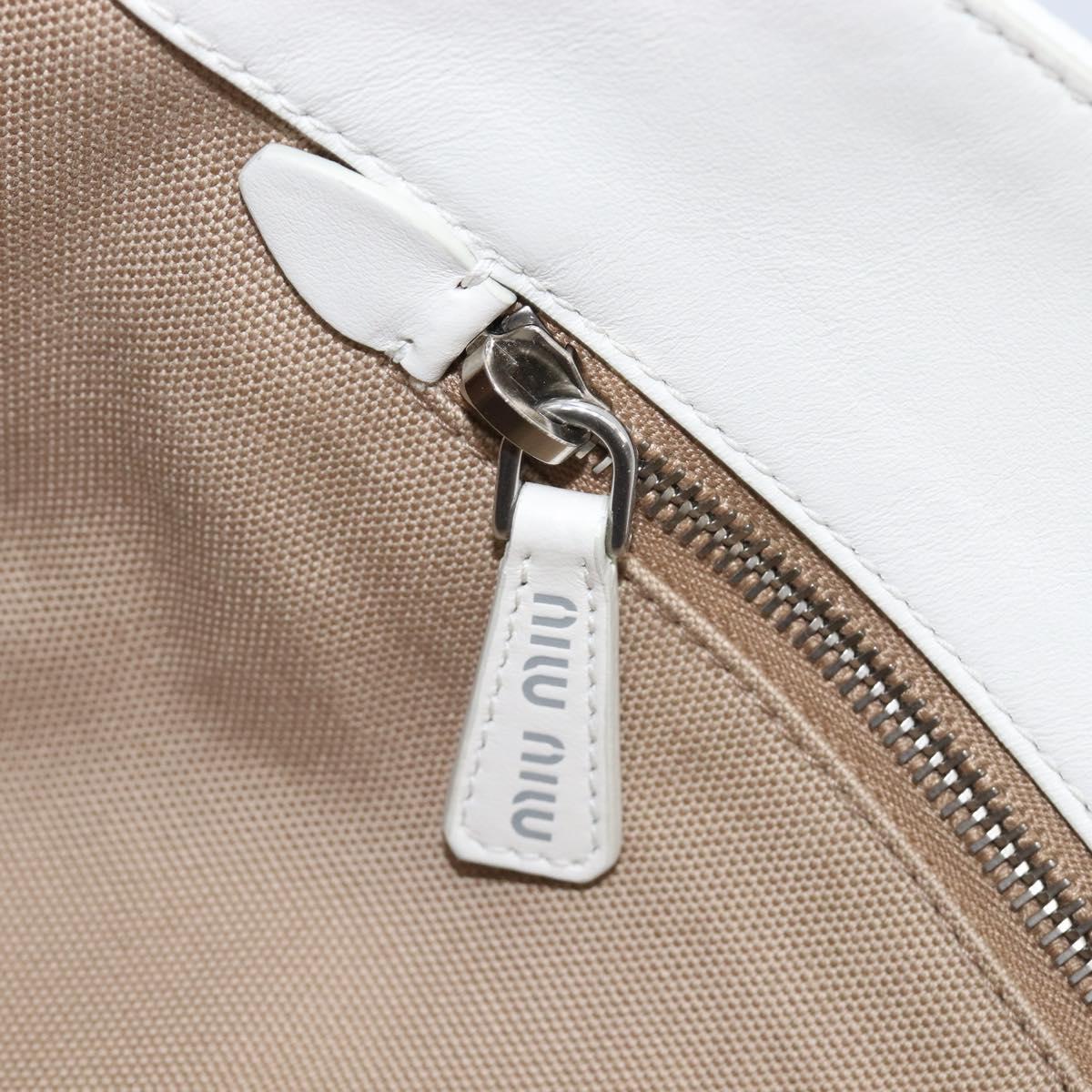Miu Miu Tote Bag Leather White Silver Auth 204751A