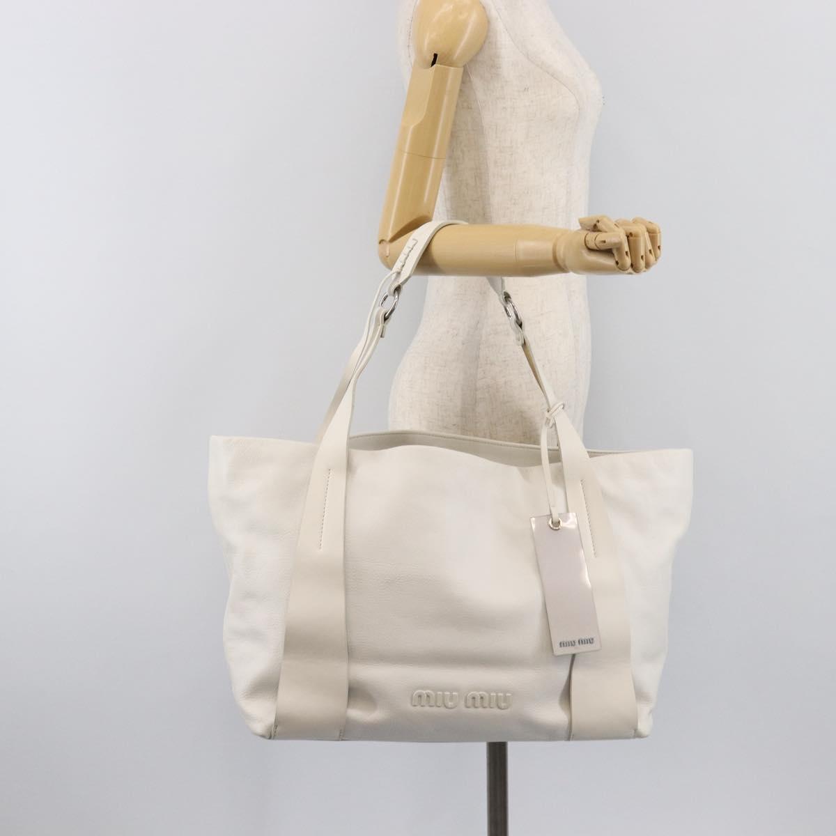 Miu Miu Tote Bag Leather White Silver Auth 204751A