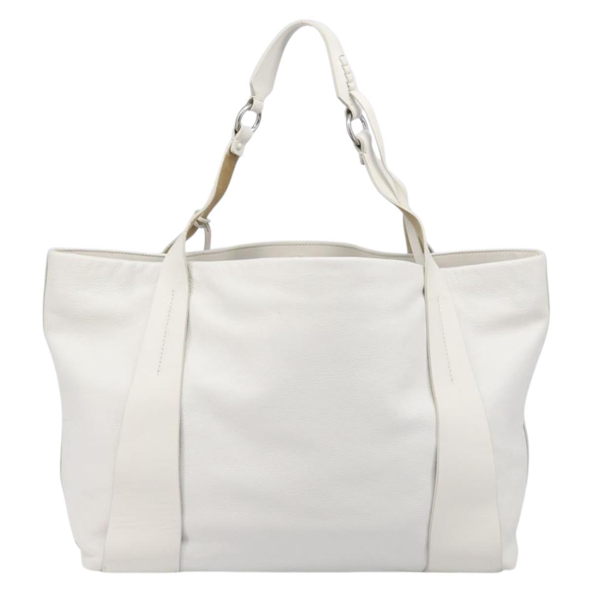 Miu Miu Tote Bag Leather White Silver Auth 204751A
