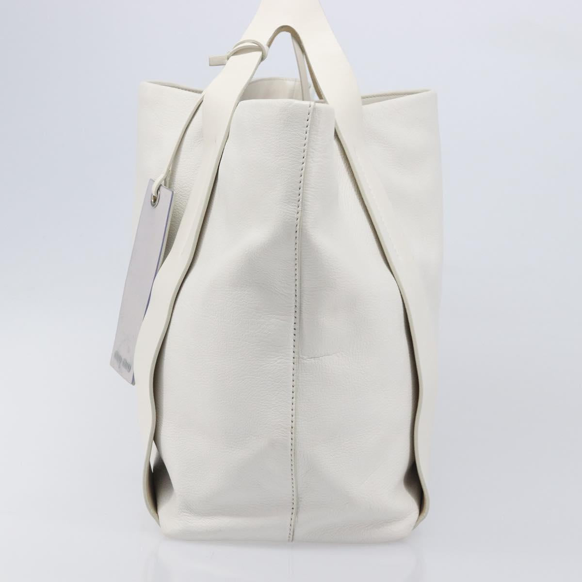 Miu Miu Tote Bag Leather White Silver Auth 204751A
