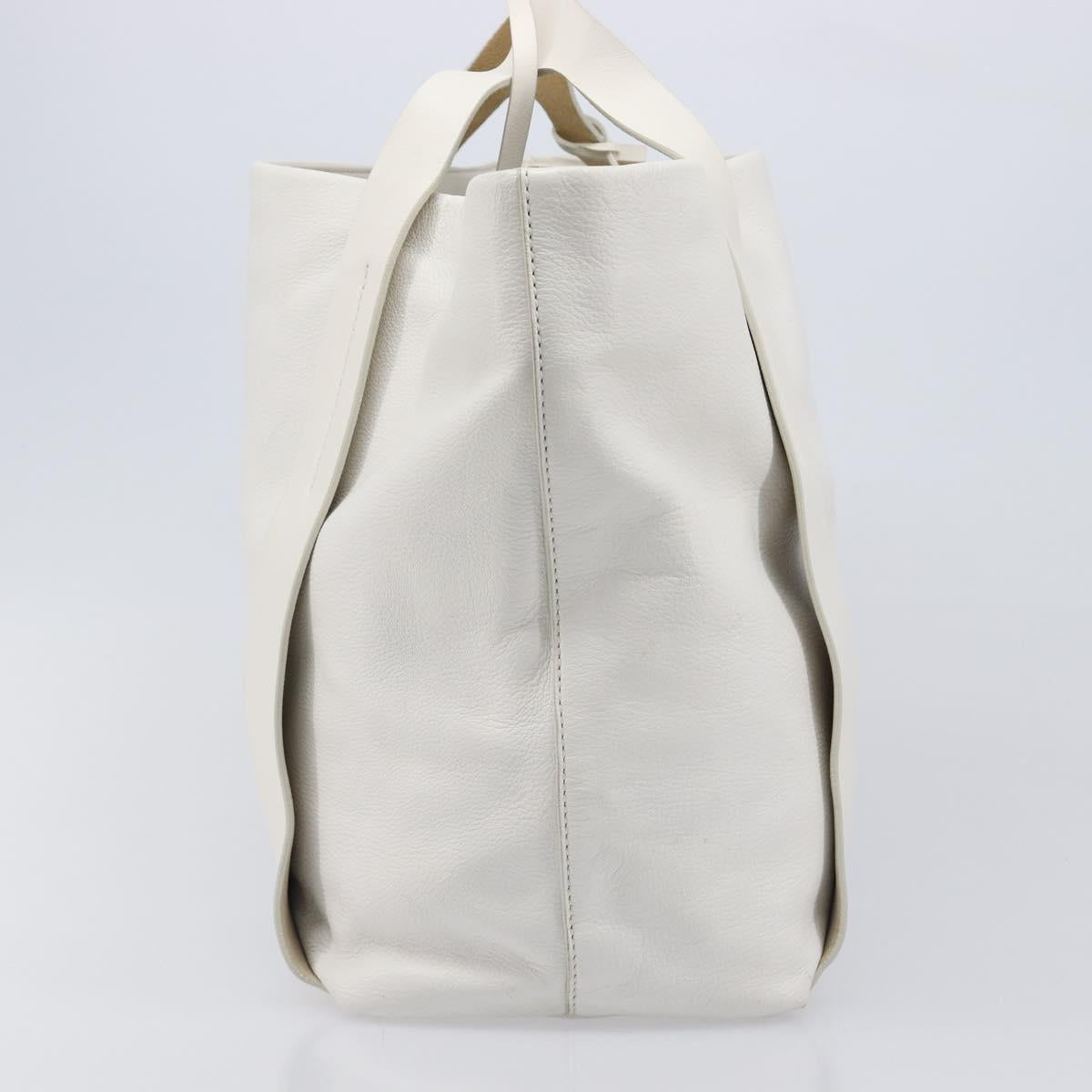 Miu Miu Tote Bag Leather White Silver Auth 204751A