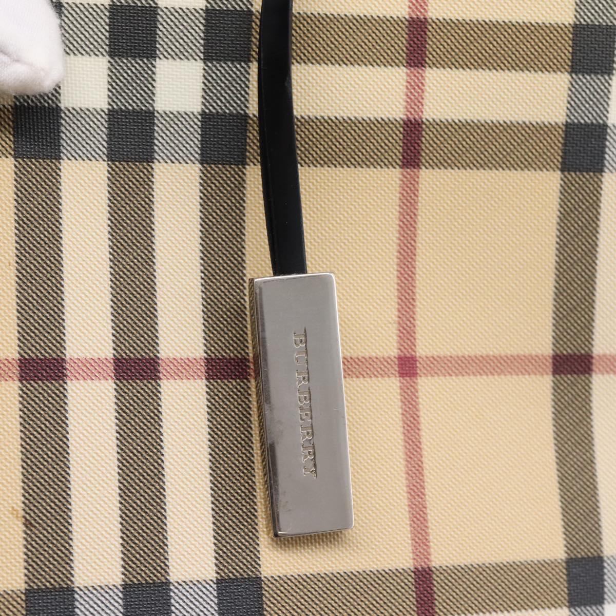 BURBERRY Nova Check Hand Bag PVC Beige Silver Auth 204754