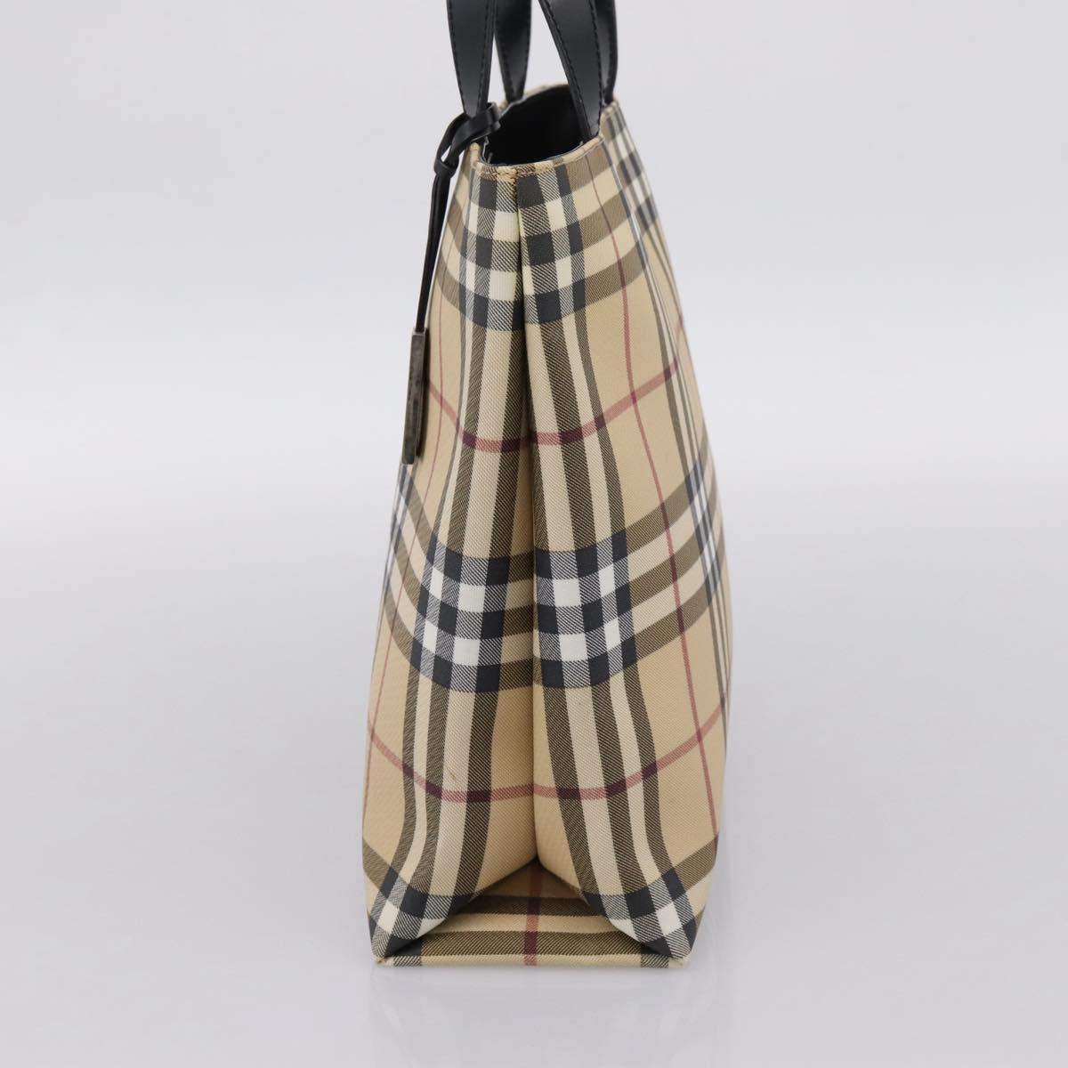 BURBERRY Nova Check Hand Bag PVC Beige Silver Auth 204754